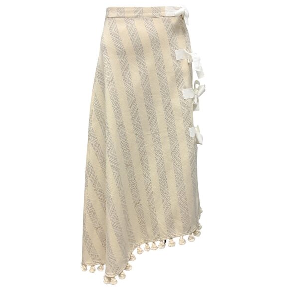 Altuzarra Beige Tie Detail Tassel Hem Cotton Midi Skirt